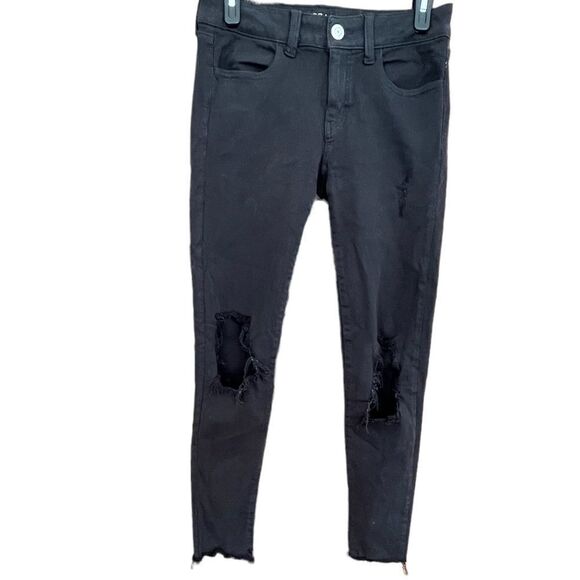 AMERICAN Eagle Outfitters black Super Stretch X distressed jeggings size 2. - Picture 2 of 7